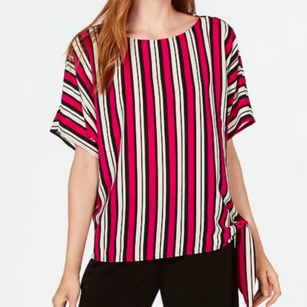 ⭐️ Michael Kors Dolman Sleeve Striped Shirt Blouse Waist Tie LARGE